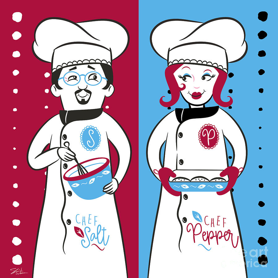 Chefs Salt and Pepper Mixed Media by Shari Warren