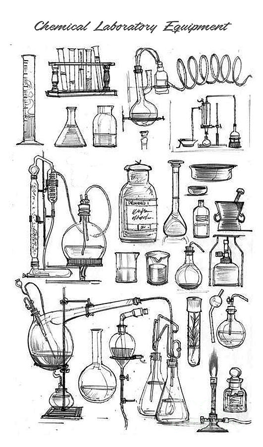 Chemical Laboratory Equipment Drawing by Endah