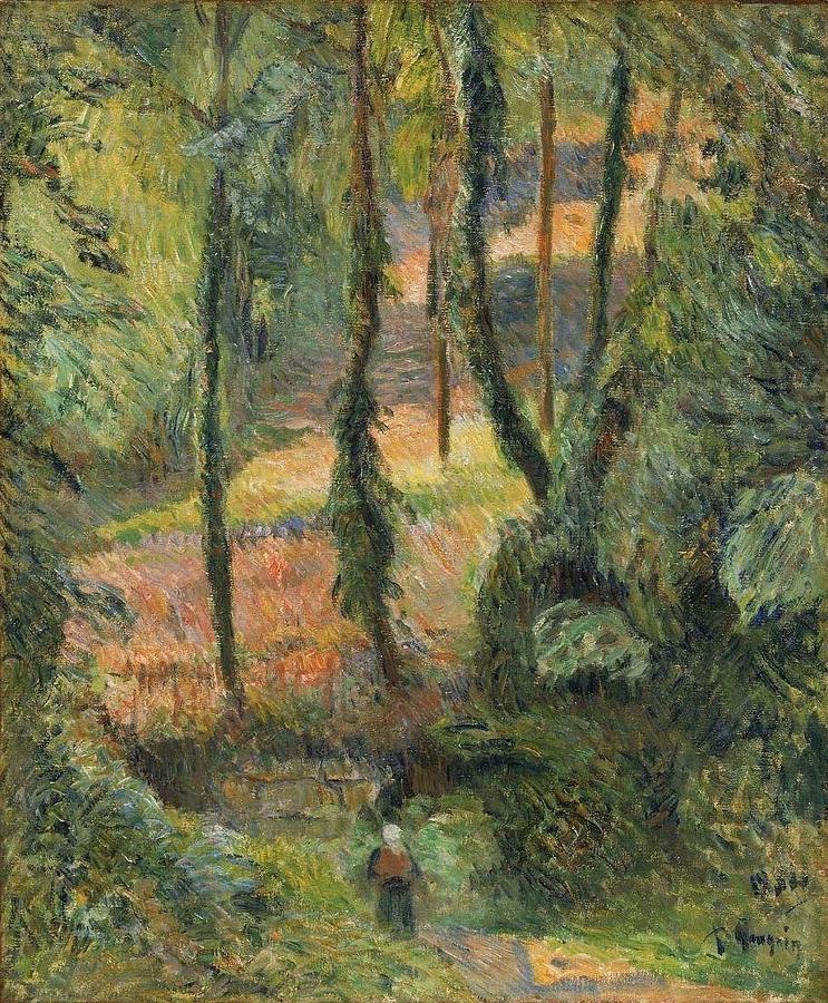 Paul Gauguin Drawing -  Chemin creux dans une pente boisee  ou Sous-bois Sunken Path  Wooded Rise  or Forest Interior by Paul Gauguin