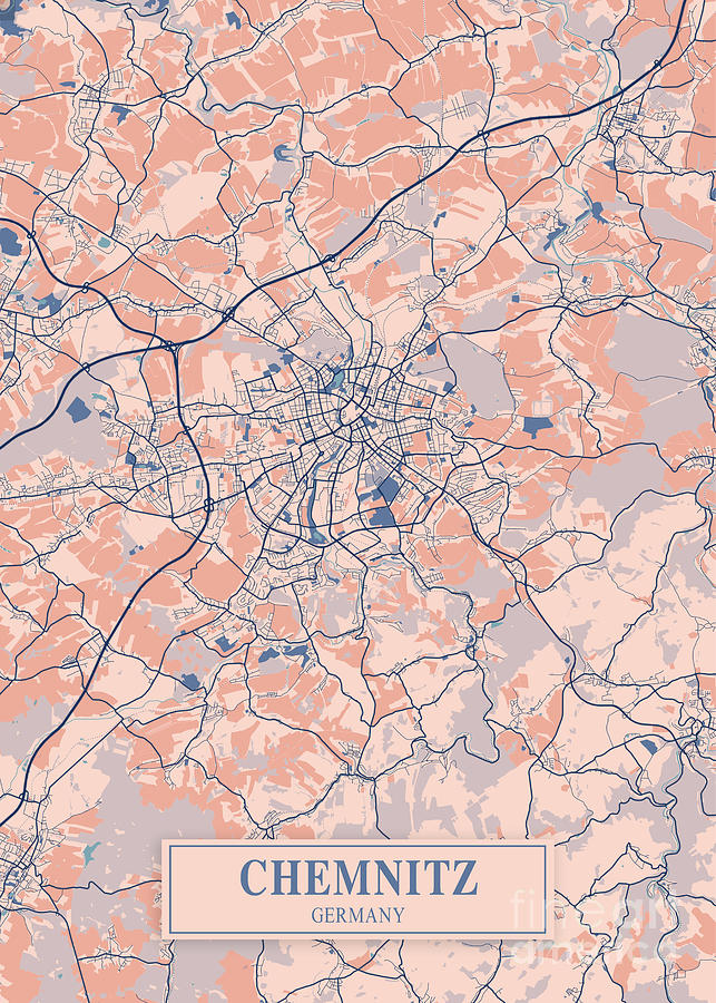 Chemnitz - Germany Breezy City Map Digital Art by Tien Stencil