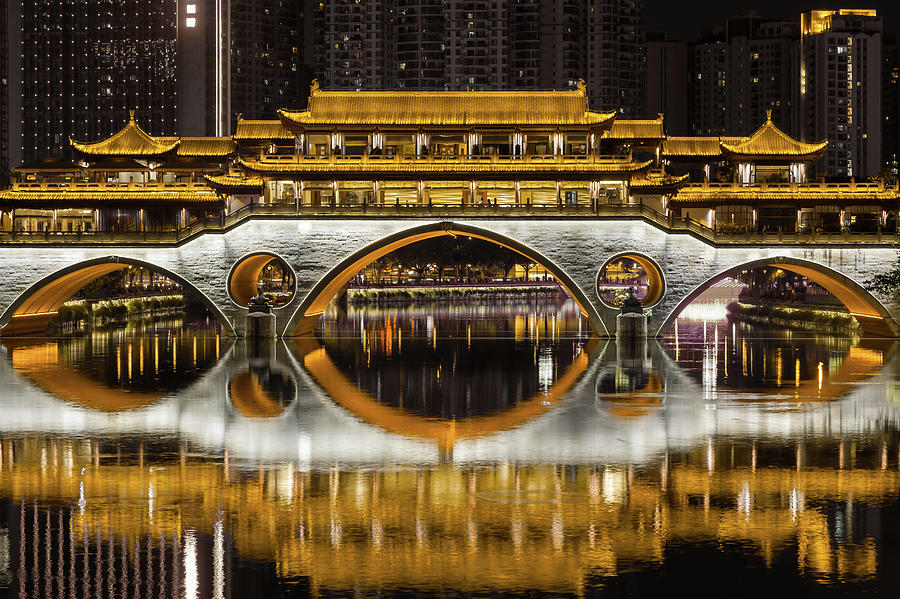 Chengdu Anshun bridge at night Photograph by Philippe Lejeanvre