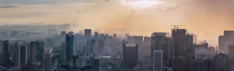 Chengdu skyline panorama aerial view with clouds on the city Photograph by Philippe Lejeanvre