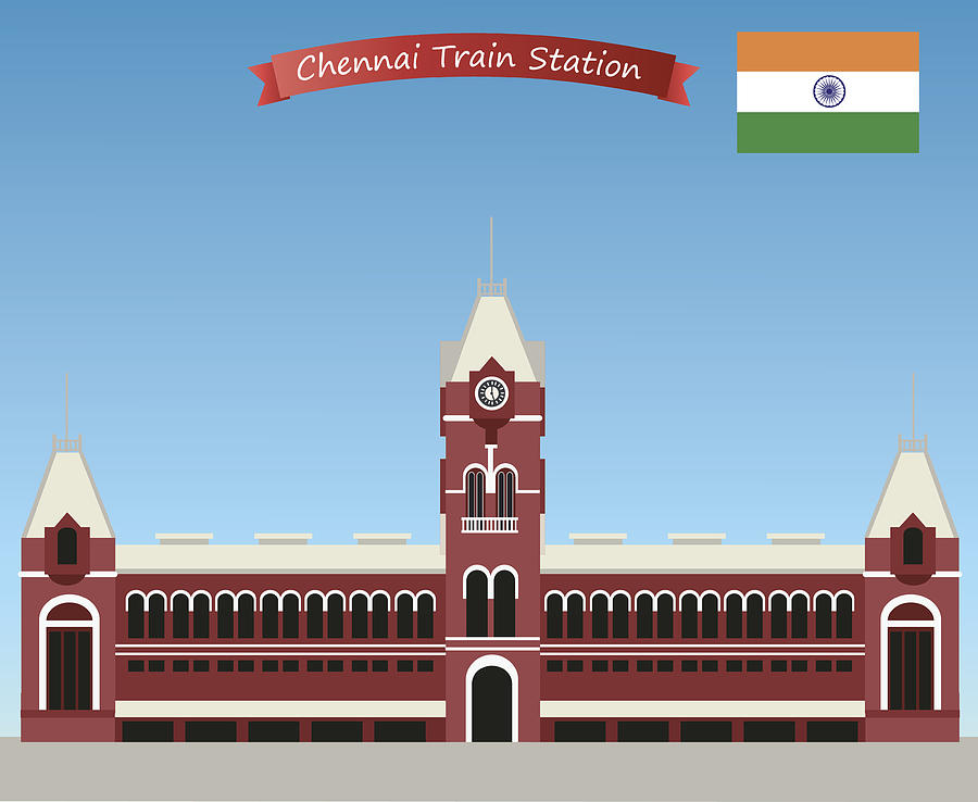 Chennai Central railway station Drawing by Drmakkoy