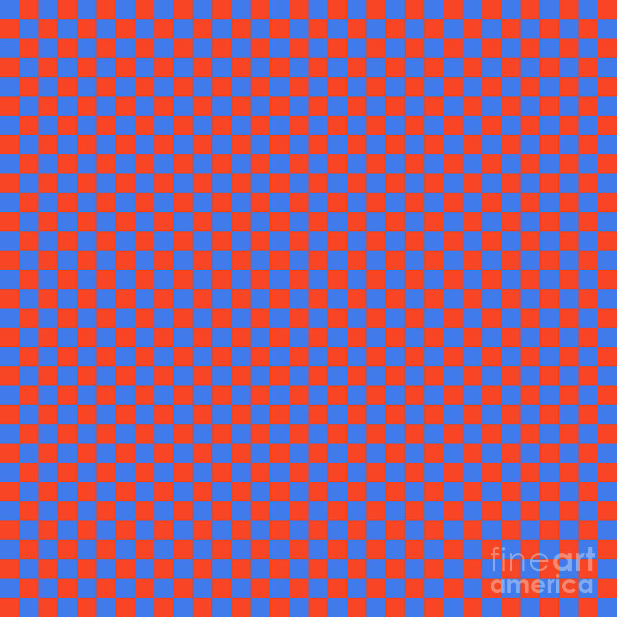 Chequered Checkerboard Pattern In Red Orange And True Blue N.1335 Painting