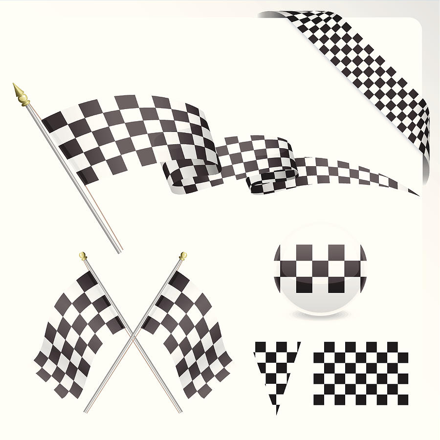 Chequered Flag Set Drawing by youngID