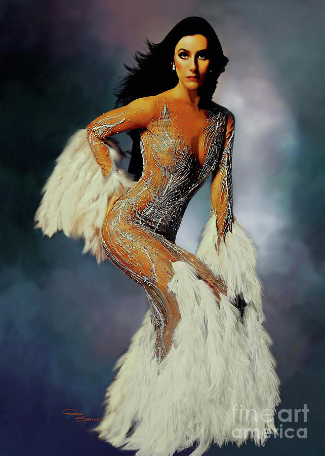 Cher Painting - Cher White Feathers by Donna  Schellack