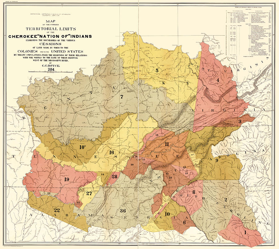 Cherokee Map of Land Cessions 1884 Photograph by Phil Cardamone | Pixels