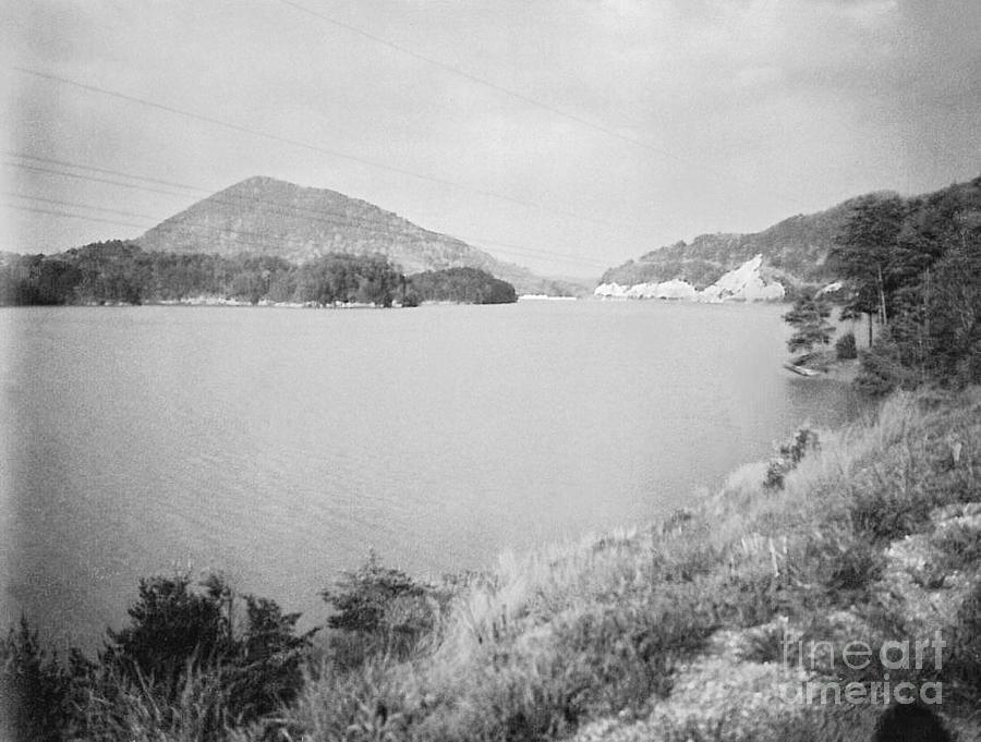 Cherokee National Forest Lake Dam Campground Autumn 1983 BW Digital Art by Joseph Baril