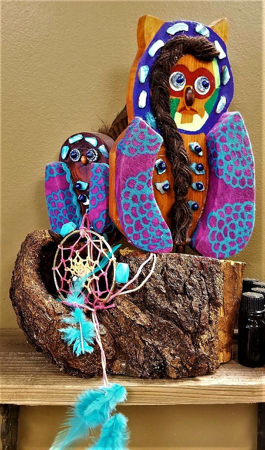 Cherokee Owl with Owlet Sculpture by Cindia Carlson | Fine Art America