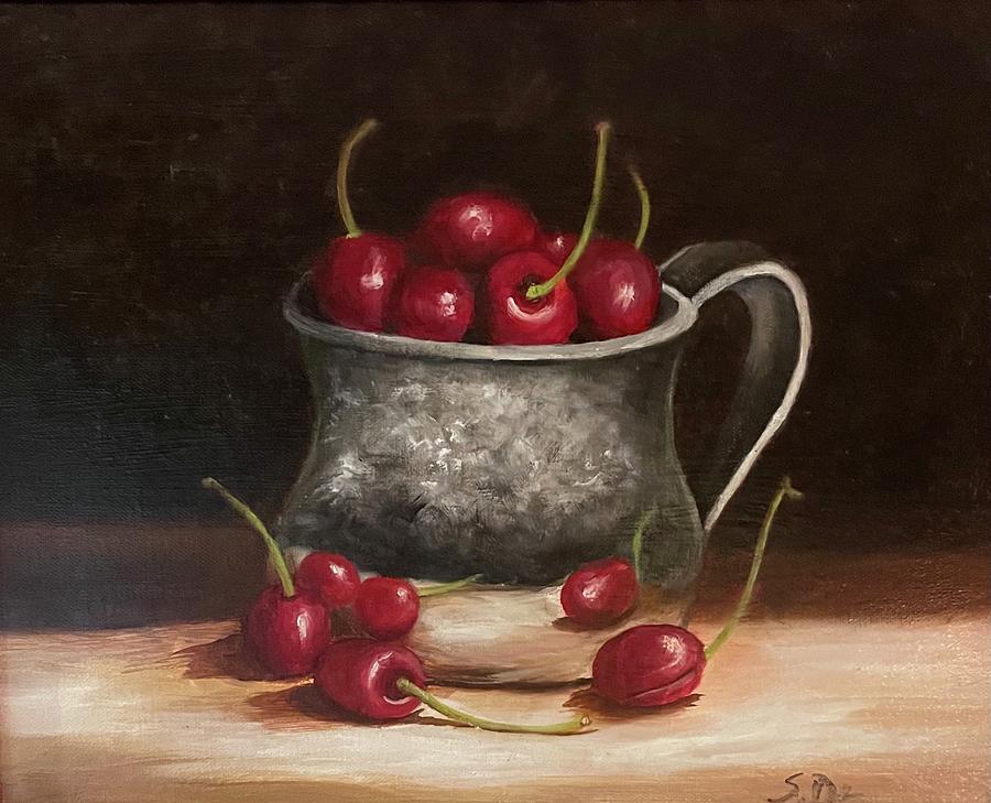 Cherries and Silver  Painting by Susan Dehlinger