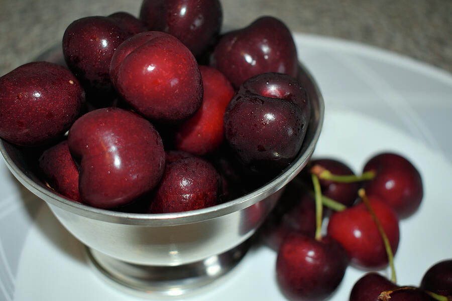 Cherries In A Pewter Bowl Photograph by Kathy K McClellan