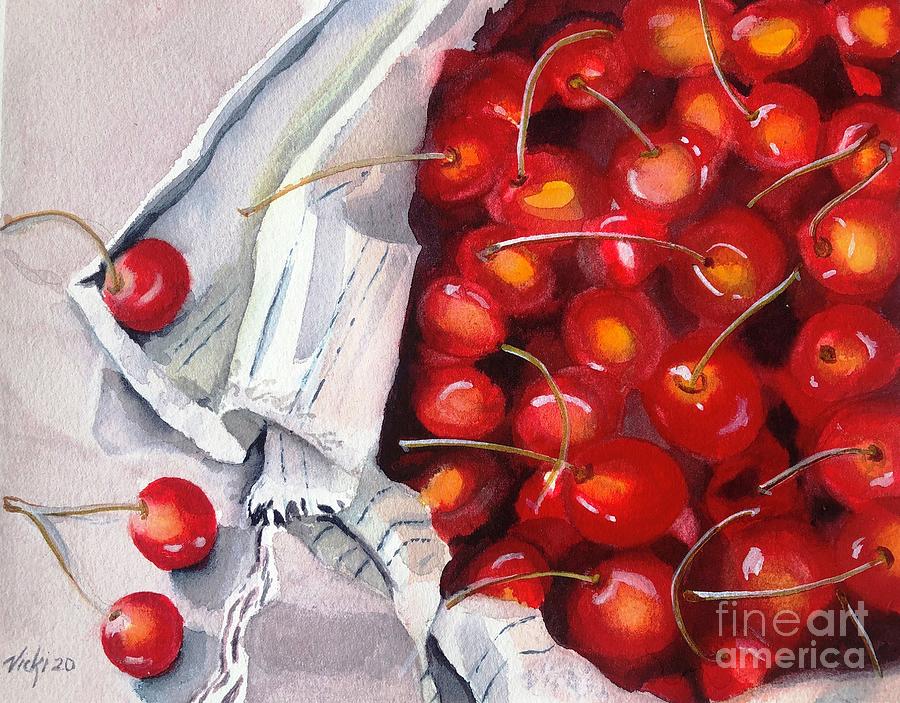 Cherries in Cloth Painting by Vicki B Littell