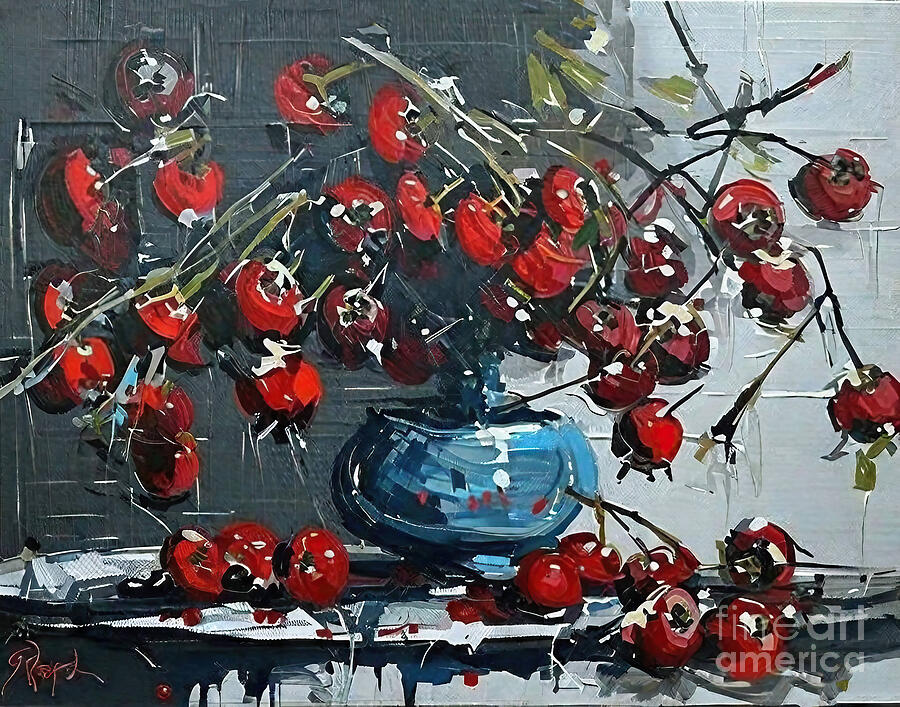 Bird Painting - Cherries oil painting Painting interior painting painting for ho by N Akkash