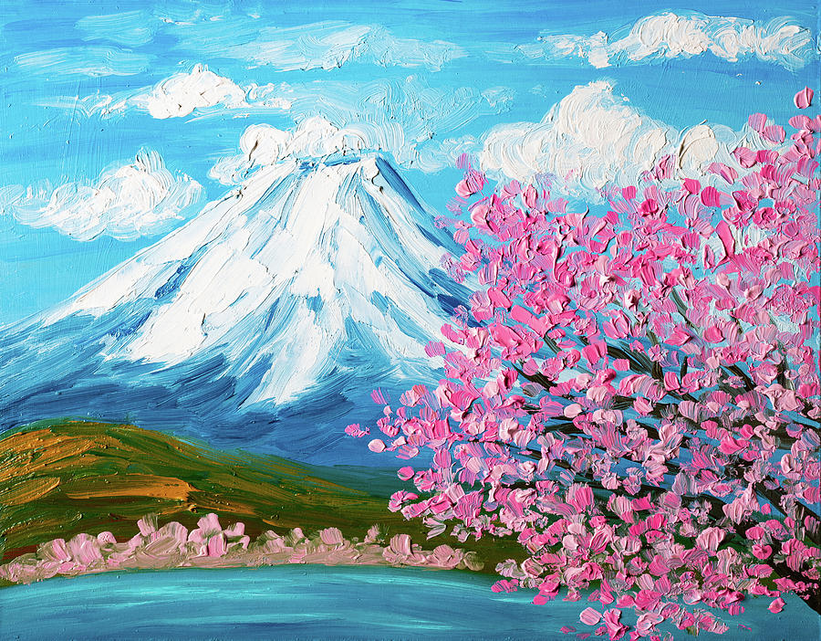 Cherry blossom and Fuji Painting by Arina Yastrebova - Fine Art America