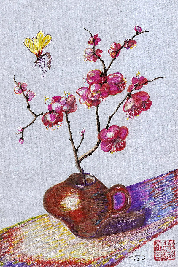 Still Life Painting - Cherry blossom and Moth by Victoria Davis