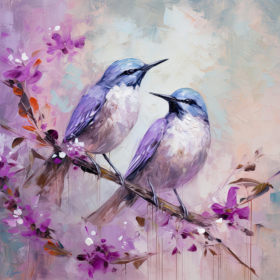Cherry Blossom Duet Painting by Lourry Legarde