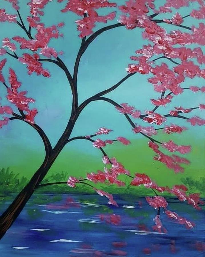 Cherry Blossom Lake Painting by Leah Penland | Fine Art America