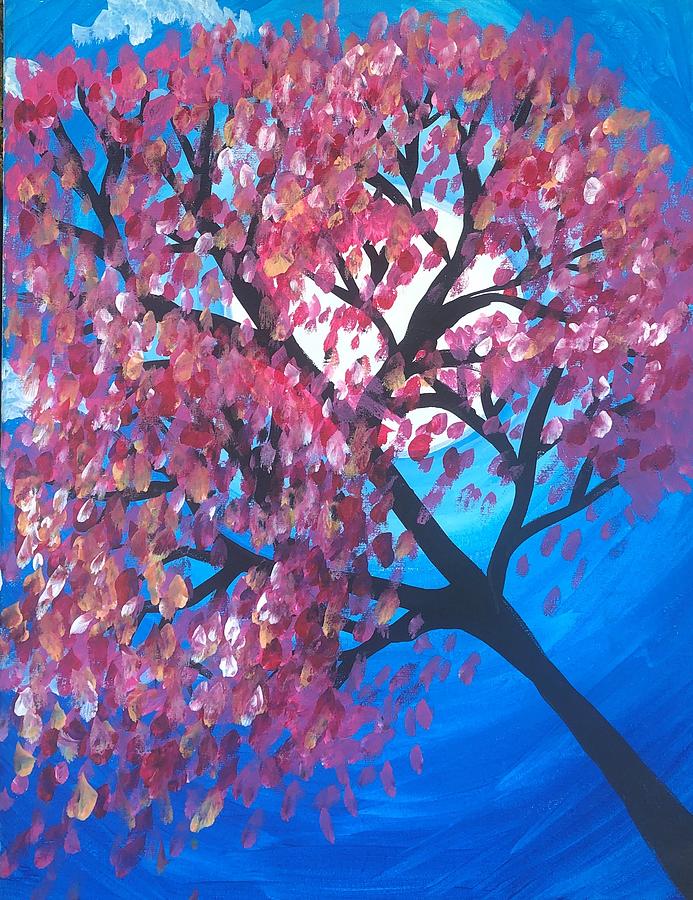 Cherry Blossom Moon Painting by Teo Dora - Fine Art America