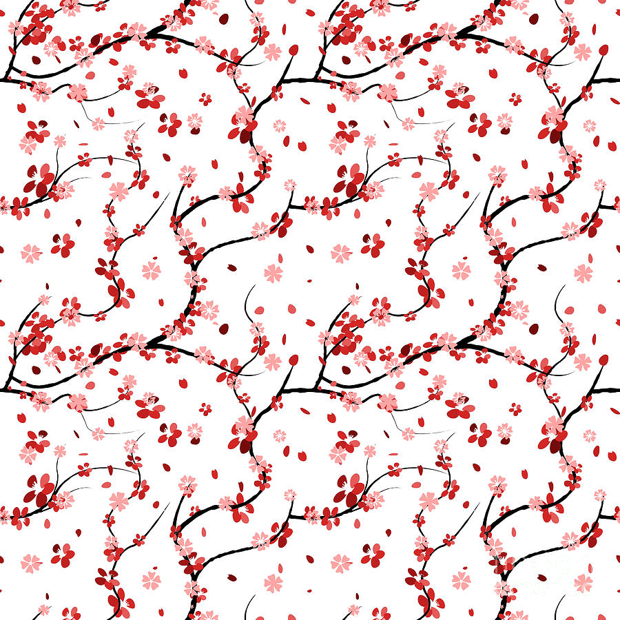 Cherry blossom pattern Digital Art by Art Style Alice - Pixels