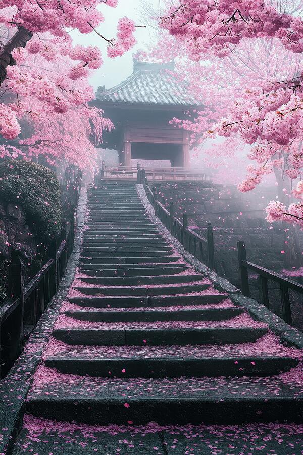Cherry Blossom Stairway - Japanese Temple in Spring Digital Art by Matthias Hauser Cherry Blossom Stairway - Japanese Temple in Spring Digital Art by Matthias Hauser