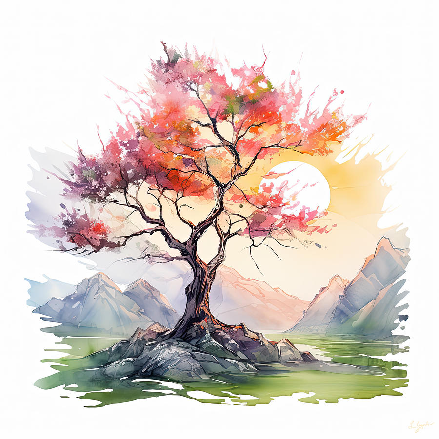 Cherry Blossom Tree Art Painting by Lourry Legarde