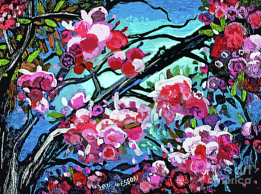 Cherry Blossom Tree Branches Painting by Genevieve Esson