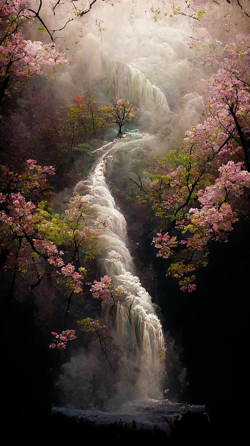 Cherry Blossom Trees And Cascading Waterfalls IV Photograph by Athena Mckinzie