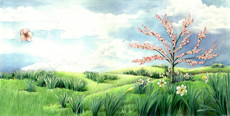 Cherry Blossoms and Narcissus In Spring Drawing by Jewelee