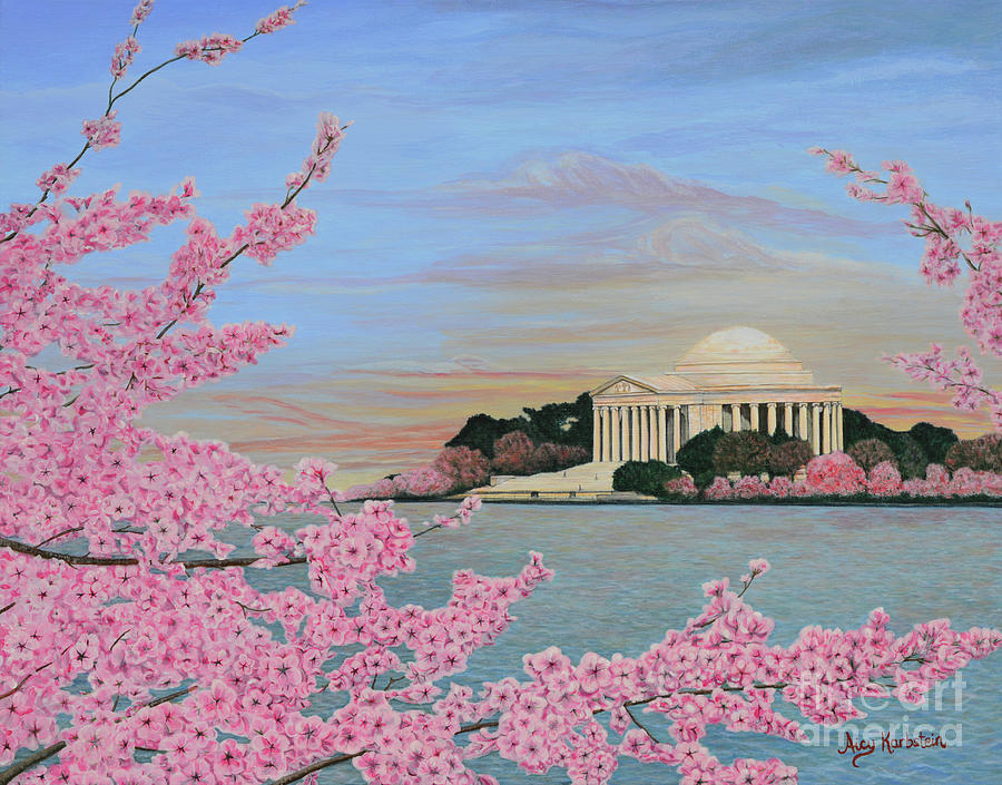 Cherry Blossoms at Sunrise Painting by Aicy Karbstein
