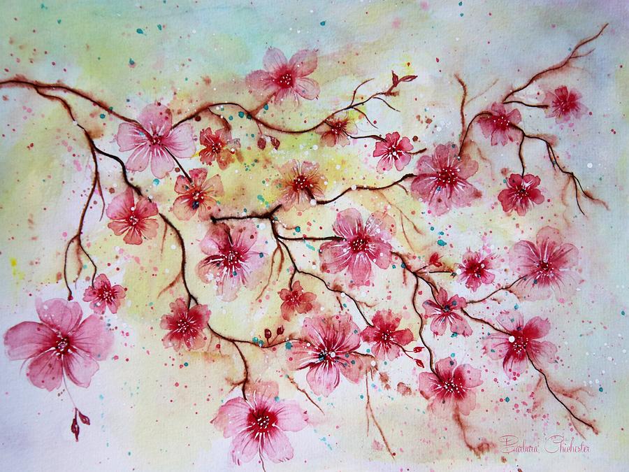 Cherry Blossoms Golden Hour Painting by Barbara Chichester