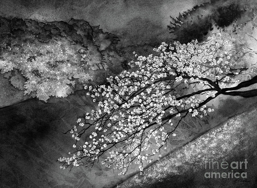 Cherry Blossoms In Black And White Painting