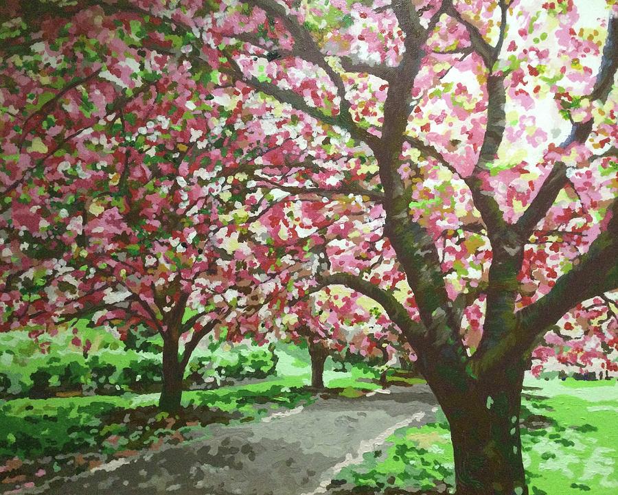 Cherry Blossoms in the Park Painting by Joanna Smith