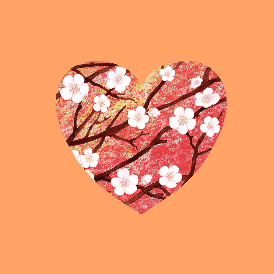 Cherry Blossoms Pink Flower Heart Watercolor Art  Painting by Irina Sztukowski