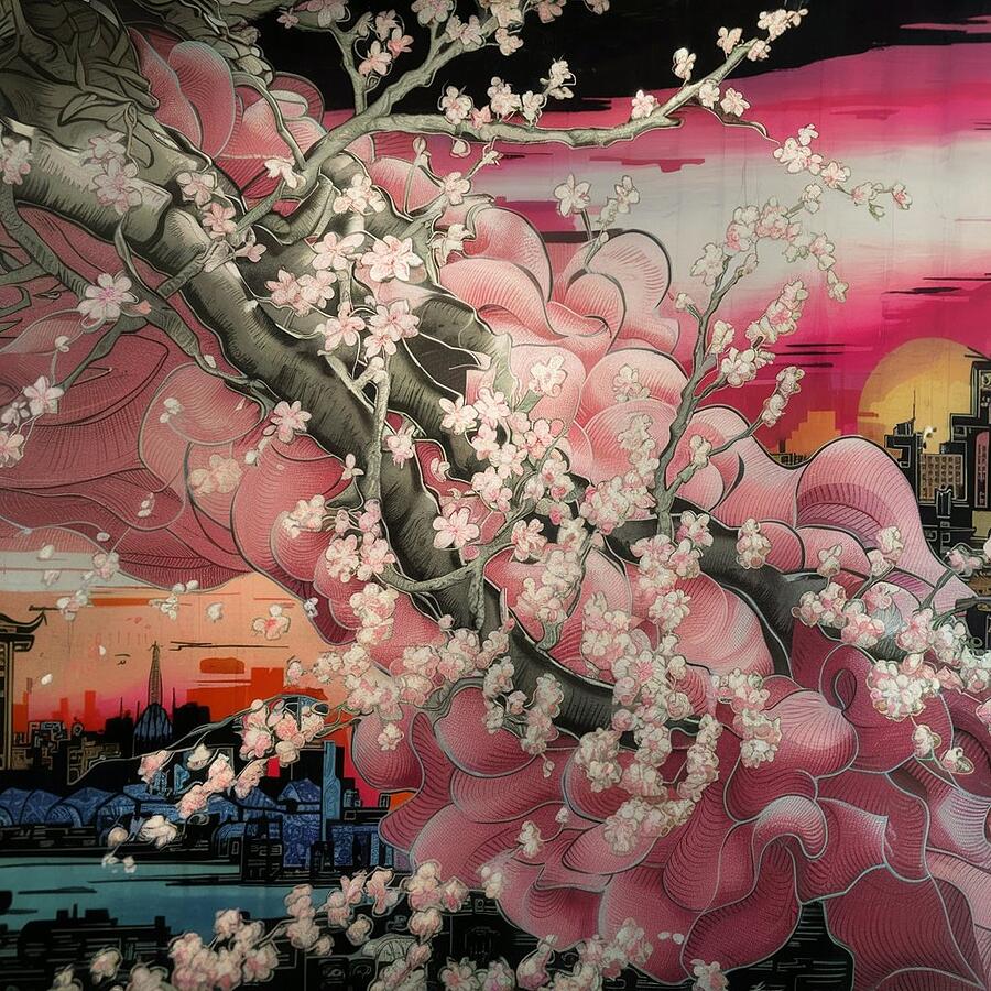 Sunset Digital Art - Cherry Blossoms Sakura #88 by Tom Museum