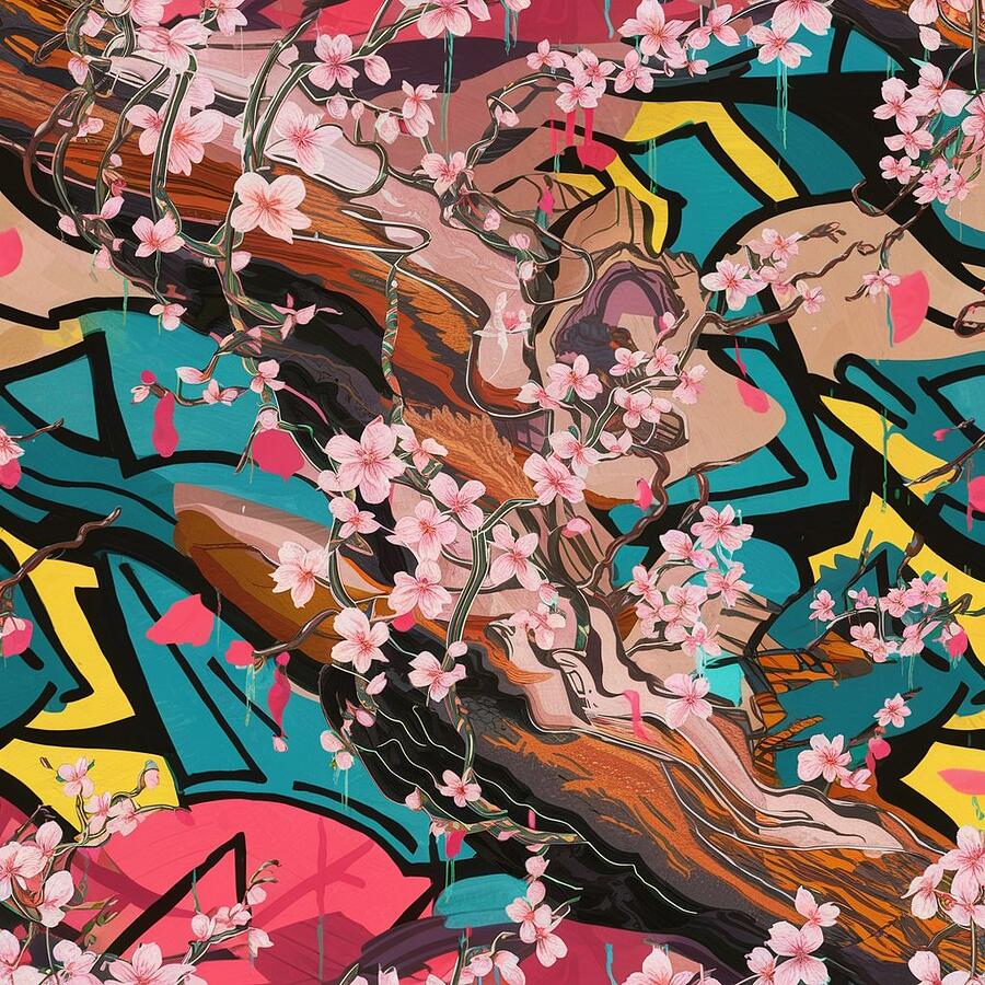 Abstract Digital Art - Cherry Blossoms Sakura #91 by Tom Museum
