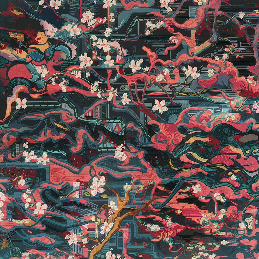 Abstract Digital Art - Cherry Blossoms Sakura #93 by Tom Museum