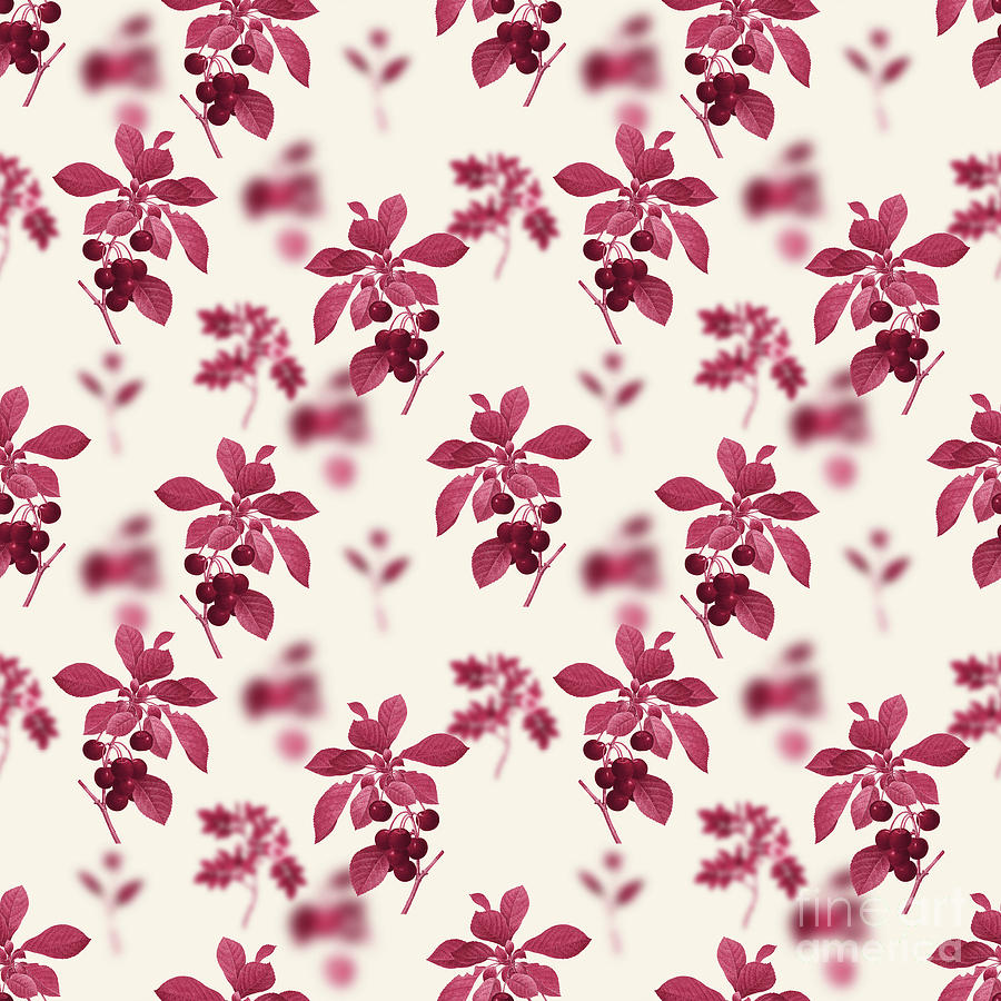Cherry Botanical Seamless Pattern In Viva Magenta N.1289 Mixed Media