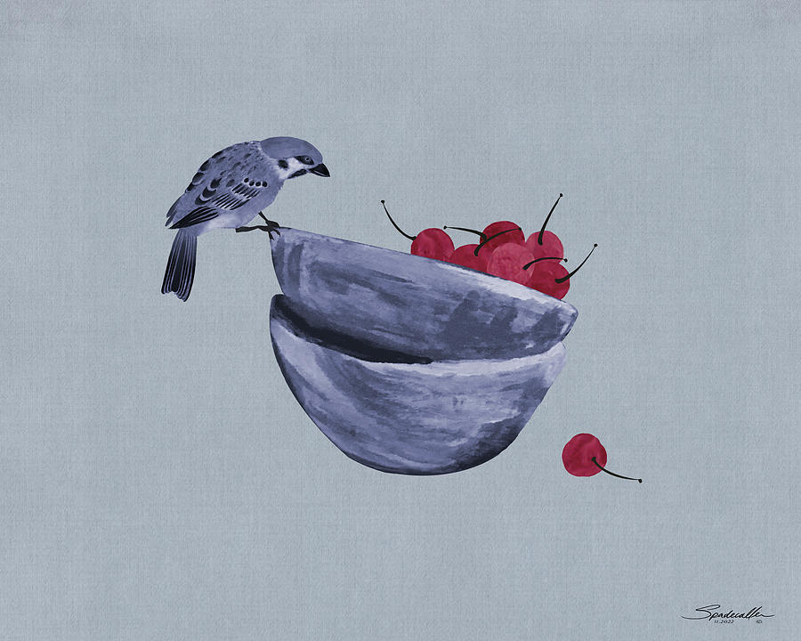 Cherry Bowls and Sparrow Digital Art by Spadecaller