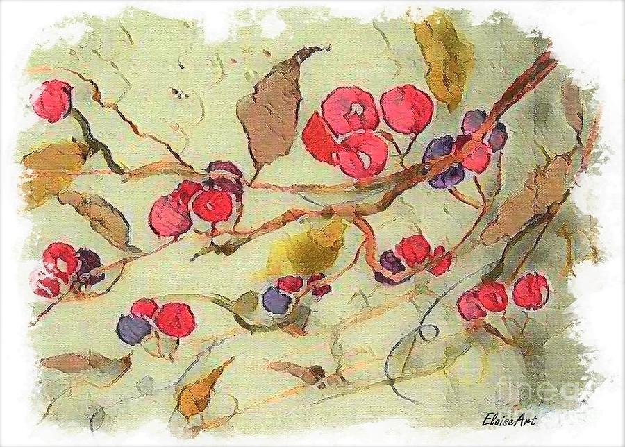 Cherry Branch On Rice Paper Painting