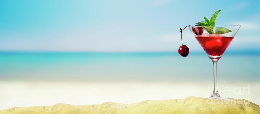 Cherry Cocktail In Martini Glass On Tropical Sandy Beach Photograph
