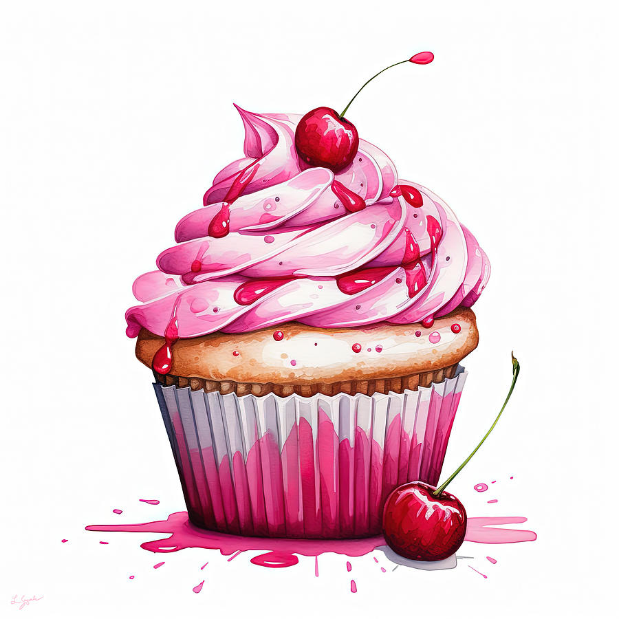 Cherry Cupcake Art Digital Art