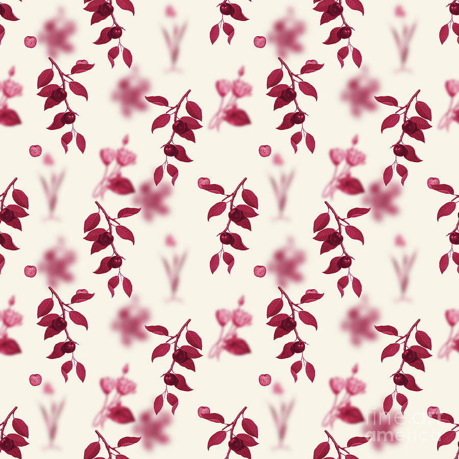 Vintage Mixed Media - Cherry Plum Botanical Seamless Pattern in Viva Magenta n.0857 by Holy Rock Design
