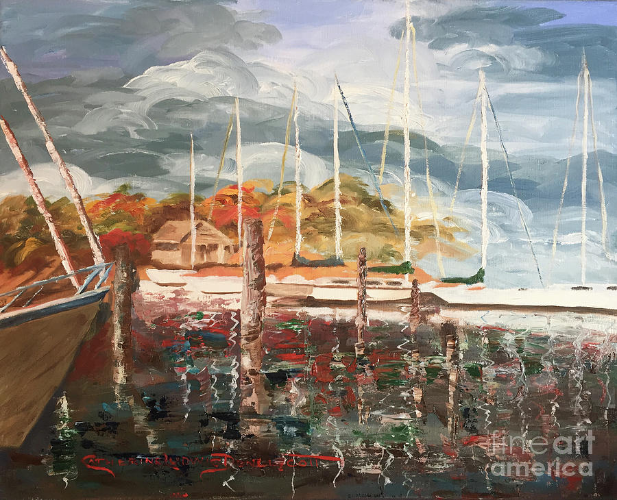 Reflections at Cherry Point Marina in Autumn Oil Painting  Painting by Catherine Ludwig Donleycott