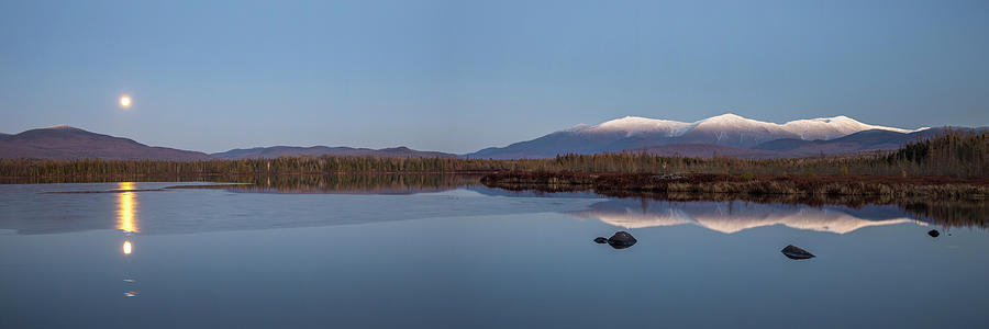 Cherry Pond Blue Hour Moonrise Panorama Photograph by White Mountain Images