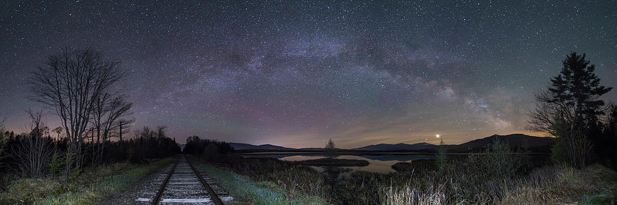 Cherry Pond Milky Way Tracks Panorama Photograph by White Mountain Images