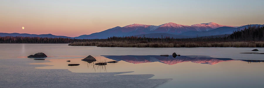 Cherry Pond Moonrise Alpenglow Panorama Photograph by White Mountain Images