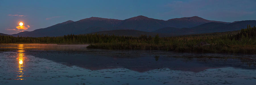 Cherry Pond Summer Moonrise Panorama Photograph by White Mountain Images