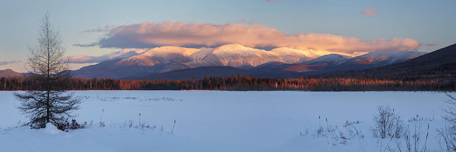 Cherry Pond Winter Alpenglow Panorama Photograph by White Mountain Images