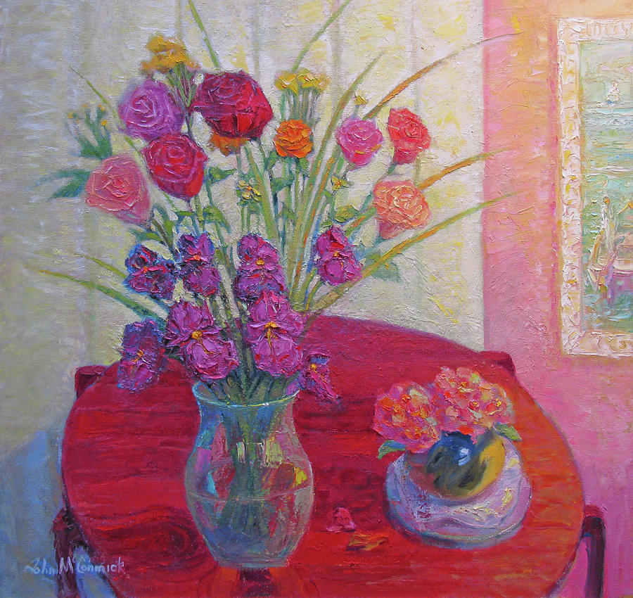 Cherry Table Bouquet Painting by John McCormick