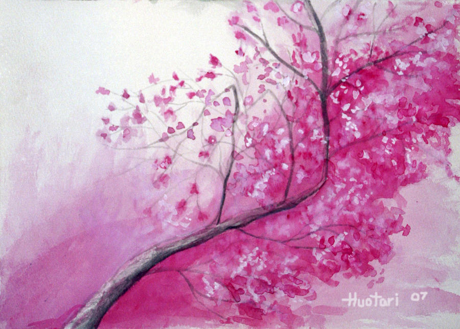 Cherry Tree In Bloom Painting by Rick Huotari